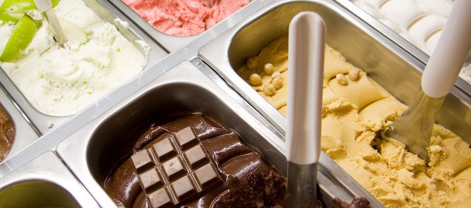Gelato alle Creme, Cioccolato fondente, Bacio, Nocciola, sacher, Stracciatella, Pistacchio, After Eight, Fiordilatte